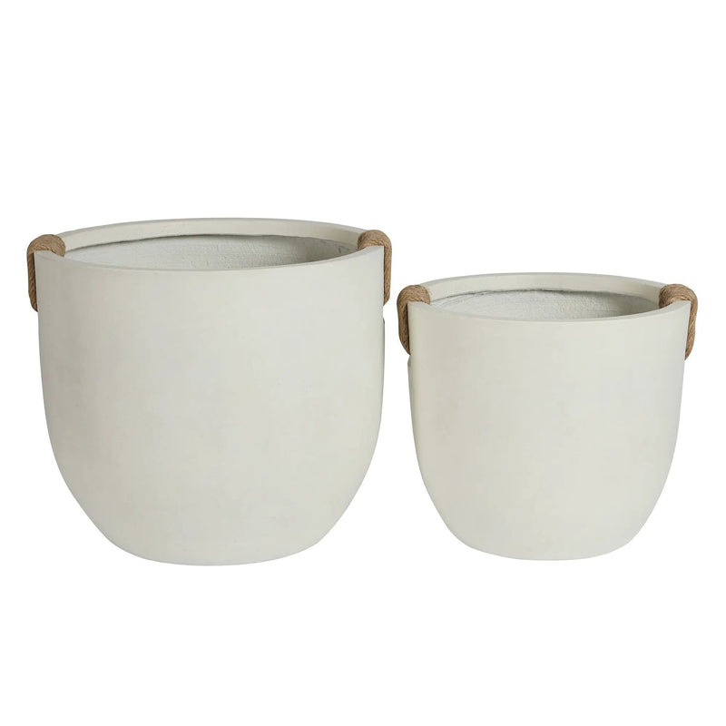Round Concrete Planter Set of 2, Large Handmade Off White Pots by HouseOfZazla