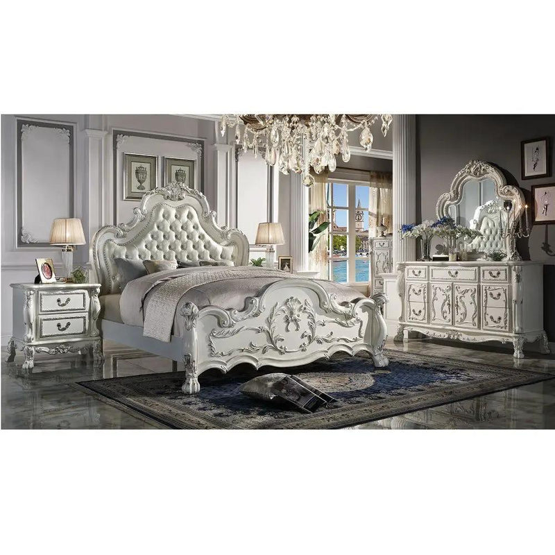 Dresden - Queen Bed - Synthetic Leather & Bone White by Unique Piece Furniture
