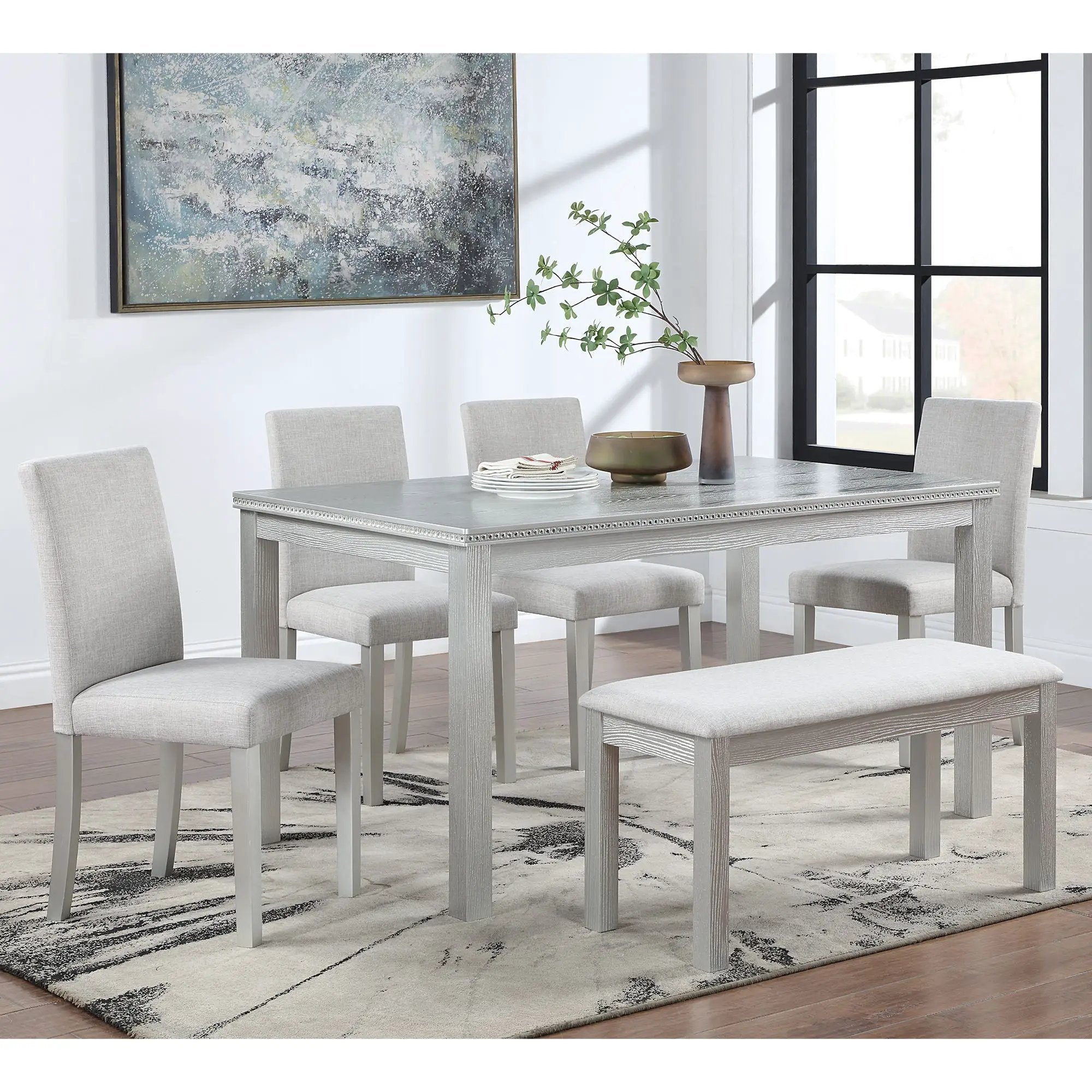 Dining Table Set With Crystal Decoration And Upholstered Chairs by HouseOfZazla