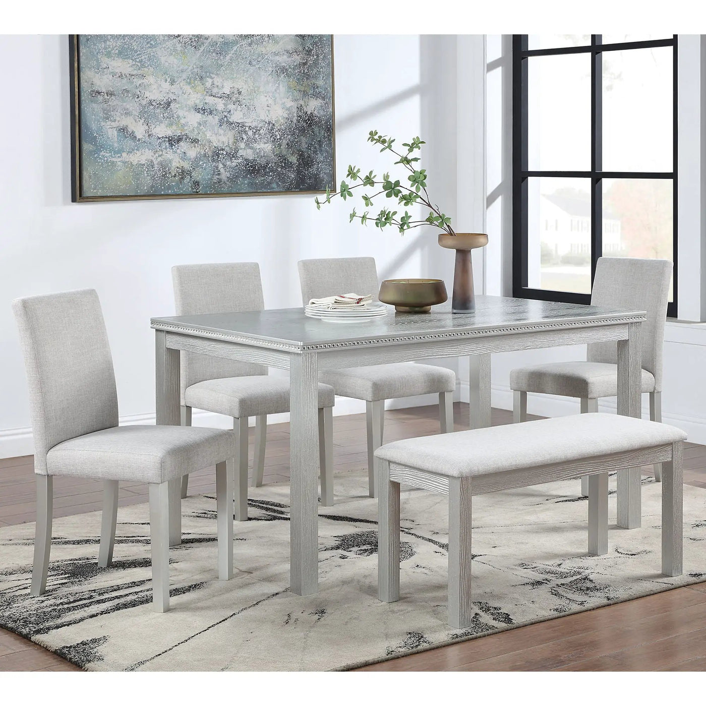 Dining Table Set With Crystal Decoration And Upholstered Chairs by Unique Piece Furniture