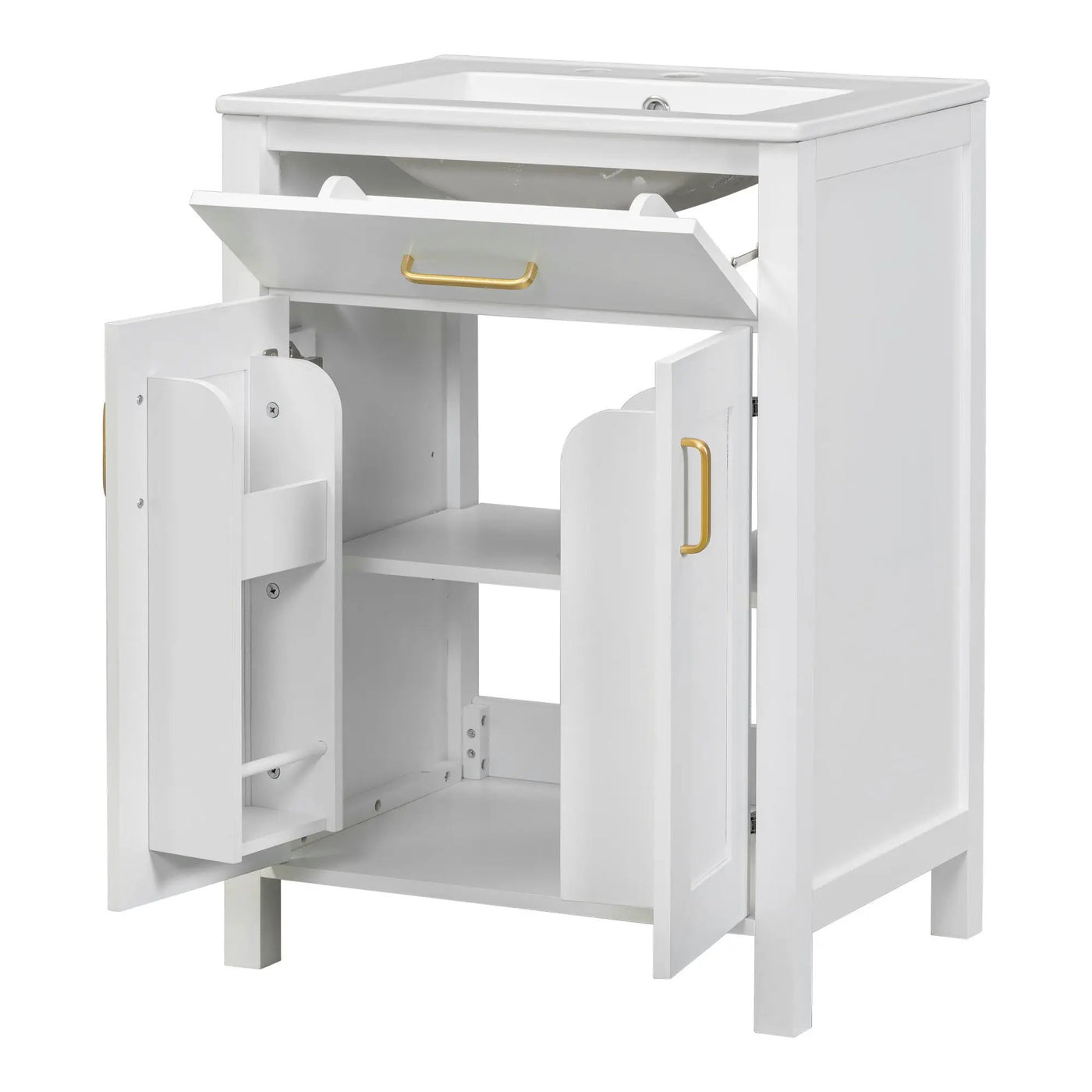 Modern Bathroom Vanity With Ceramic Sink, Soft-Close Doors, Flip Drawer, U-Shaped Shelves, Elegant Storage Solution by HouseOfZazla