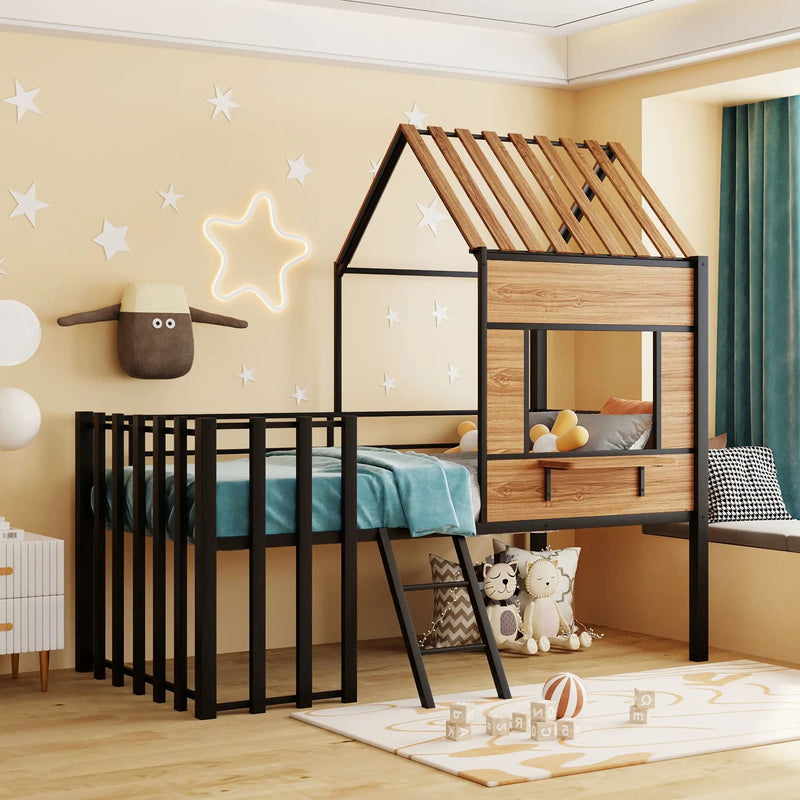 Loft Bed With Roof, Window, Guardrail, Ladder by Unique Piece Furniture