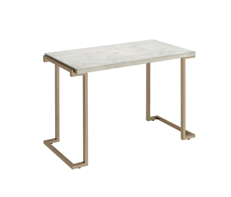 Boice II - Faux Marble Top Sofa Table - White / Champagne by HouseOfZazla