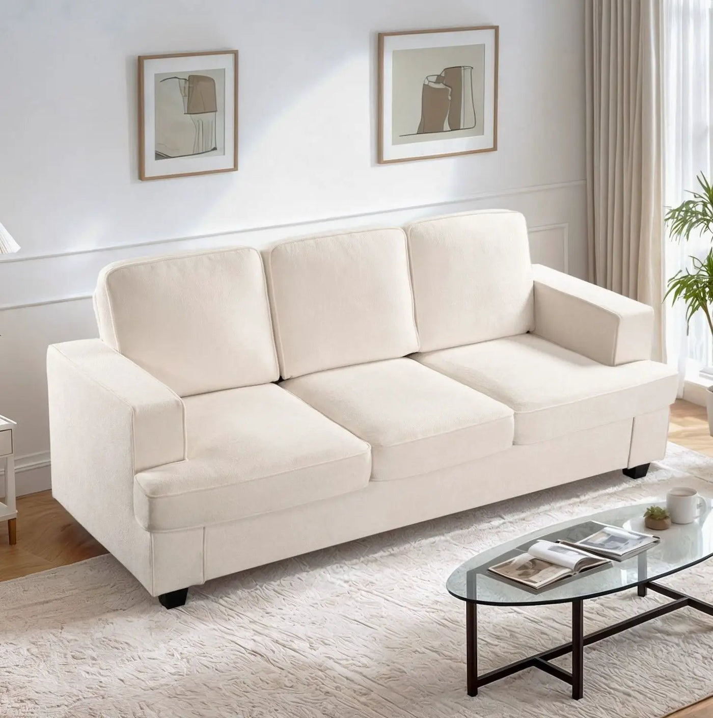 Modern Sofa, Comfortable 3 Seater Couch With Deep Seating, Loose Back Cushions, Wide Arms by Unique Piece Furniture