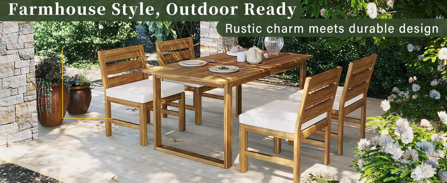 U_STYLE Farmhouse 5-Piece Outdoor Patio Dining Set with Adjustable Legs by HouseOfZazla