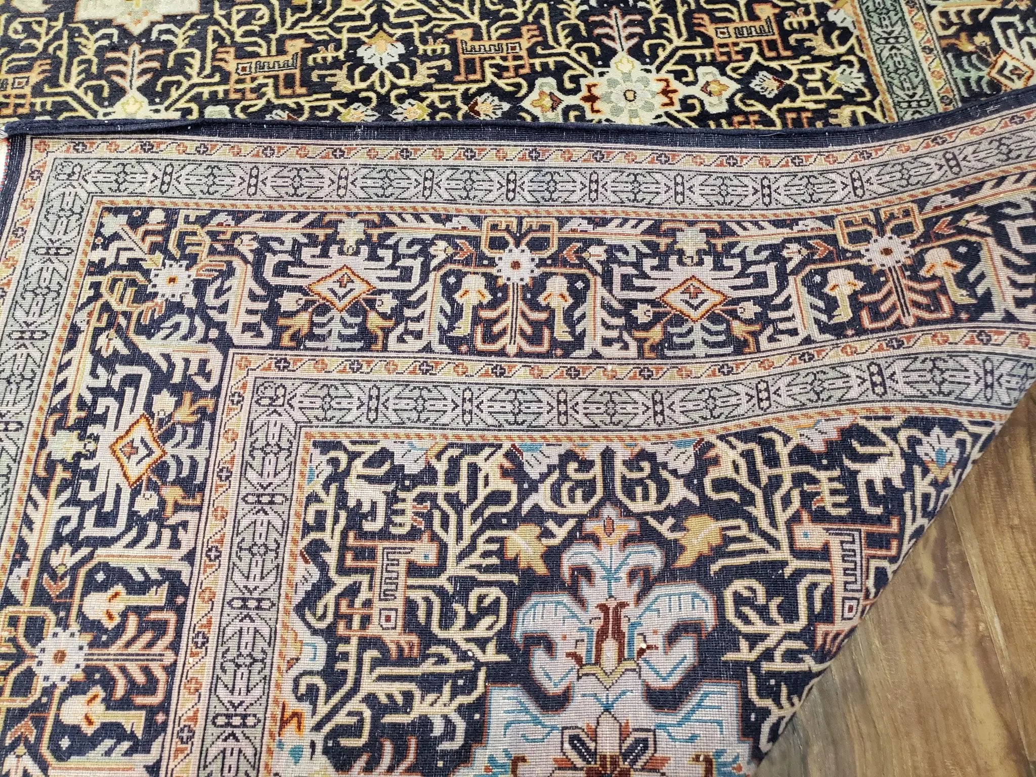 Persian Kashan Rug, Navy Blue, Hand-Knotted, Wool, 4' 8" x 7' 4", Pair A by Jewel Rugs