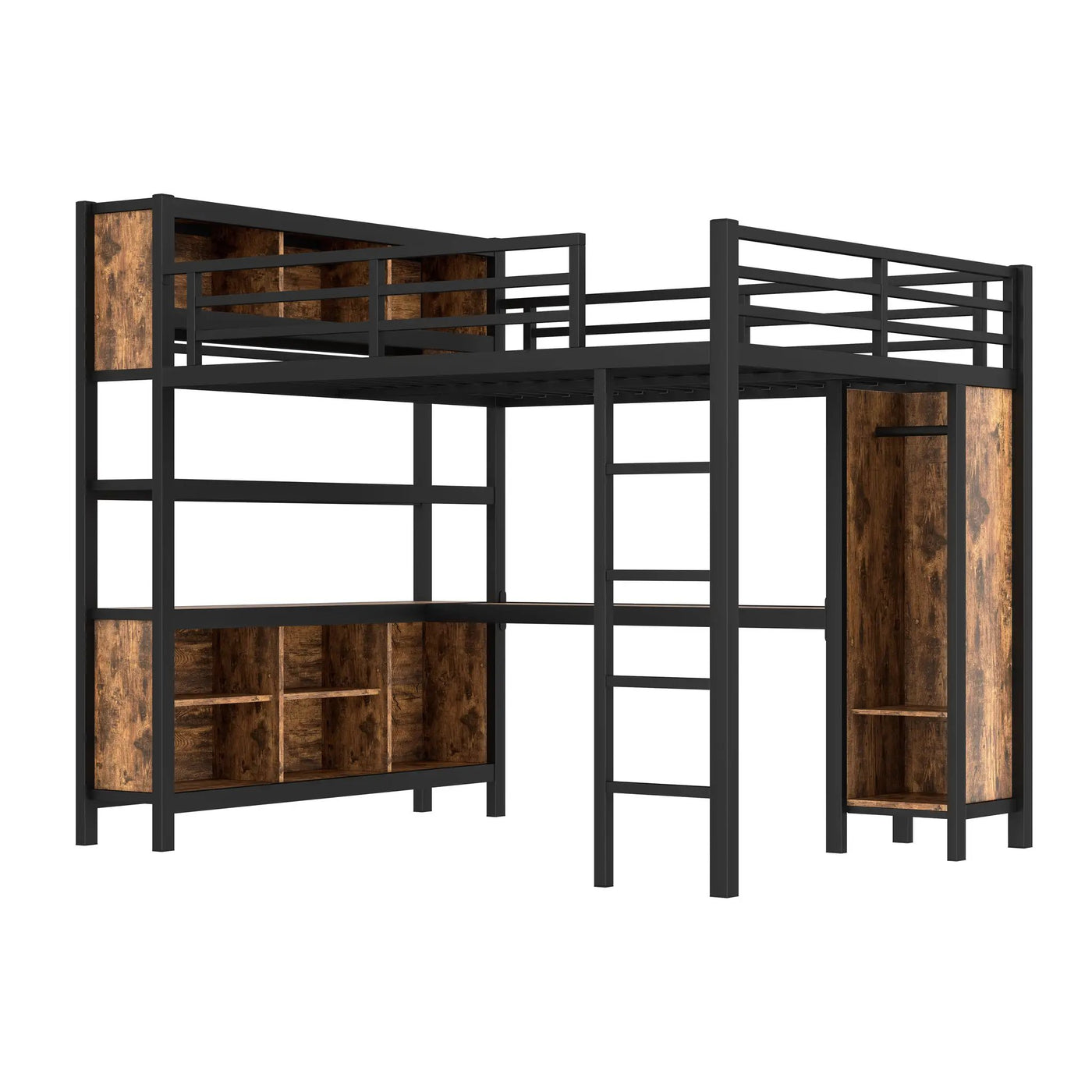 Metal Loft Bed with Wardrobe and L-Shaped Desk by HouseOfZazla