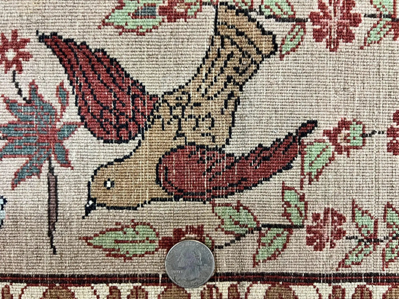 Indo Persian Pictorial Rug 4x7, Handmade Hand Knotted Wool Semi Antique Horizontal Carpet, Men & Women Drinking, Fine Rug, Bird Pictorials by Jewel Rugs