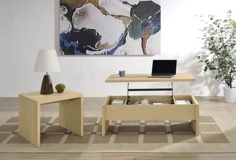 Canoga 2-piece Lift Top Cocktail Coffee Table Set Light Oak by Unique Piece Furniture