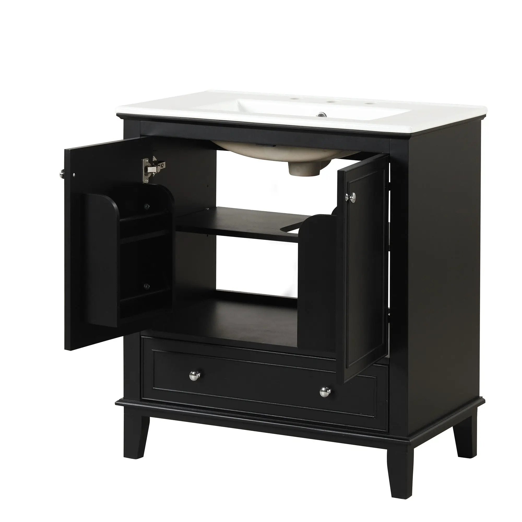 30" Bathroom Vanity With Sink Combo, Multi Functional Bathroom Cabinet With Doors And Drawer - Black by Unique Piece Furniture