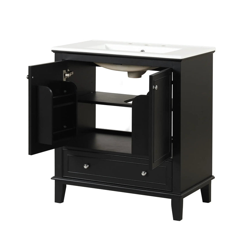 30" Bathroom Vanity With Sink Combo, Multi Functional Bathroom Cabinet With Doors And Drawer - Black by Unique Piece Furniture