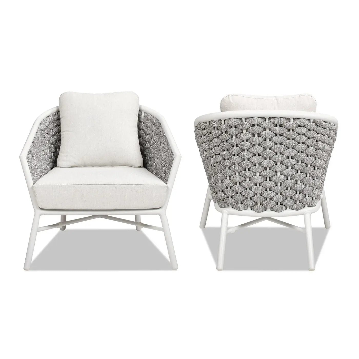 Rowan - Rope Barrel Back Patio Accent Arm Chair (Set of 2) - Optic White by HouseOfZazla