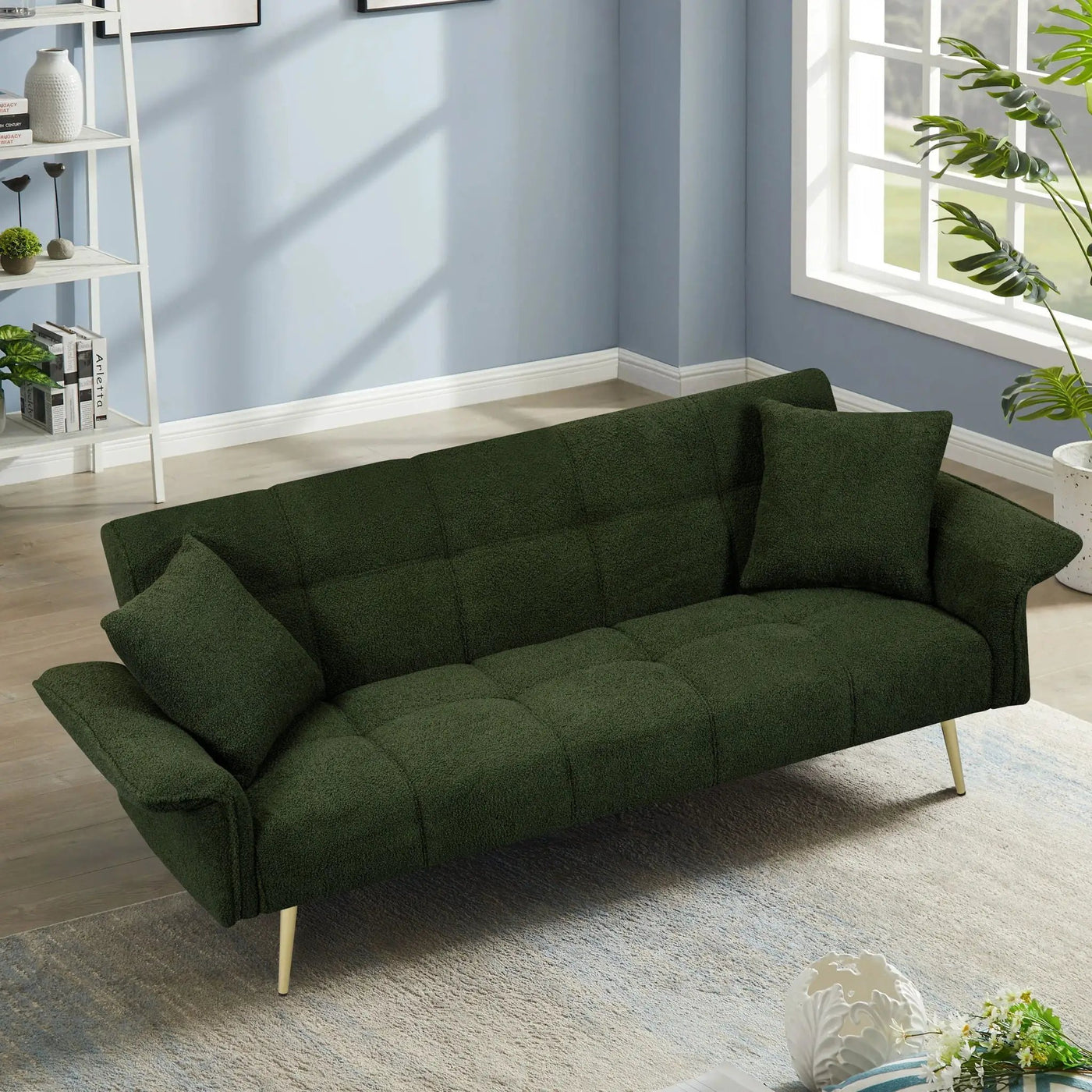 Convertible Double Futon Sofa Bed With Folding Armrests For Living Rooms by Unique Piece Furniture
