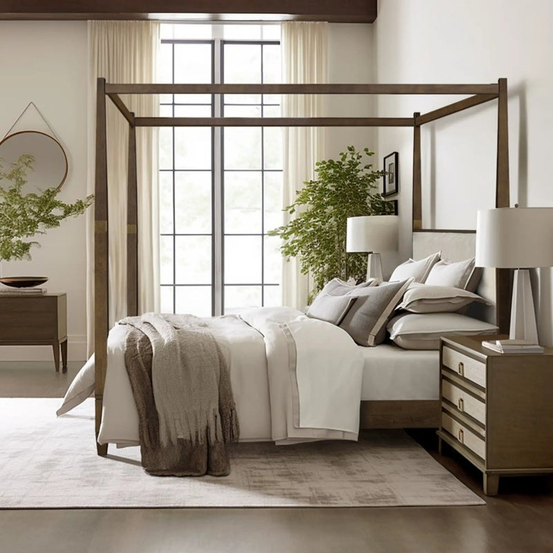 Queen Canopy Bed Frame With Upholstered Headboard - Brown by Unique Piece Furniture