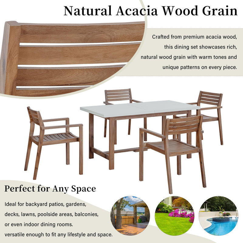 U_STYLE 5-Piece Outdoor Acacia Wood Dining Set by HouseOfZazla