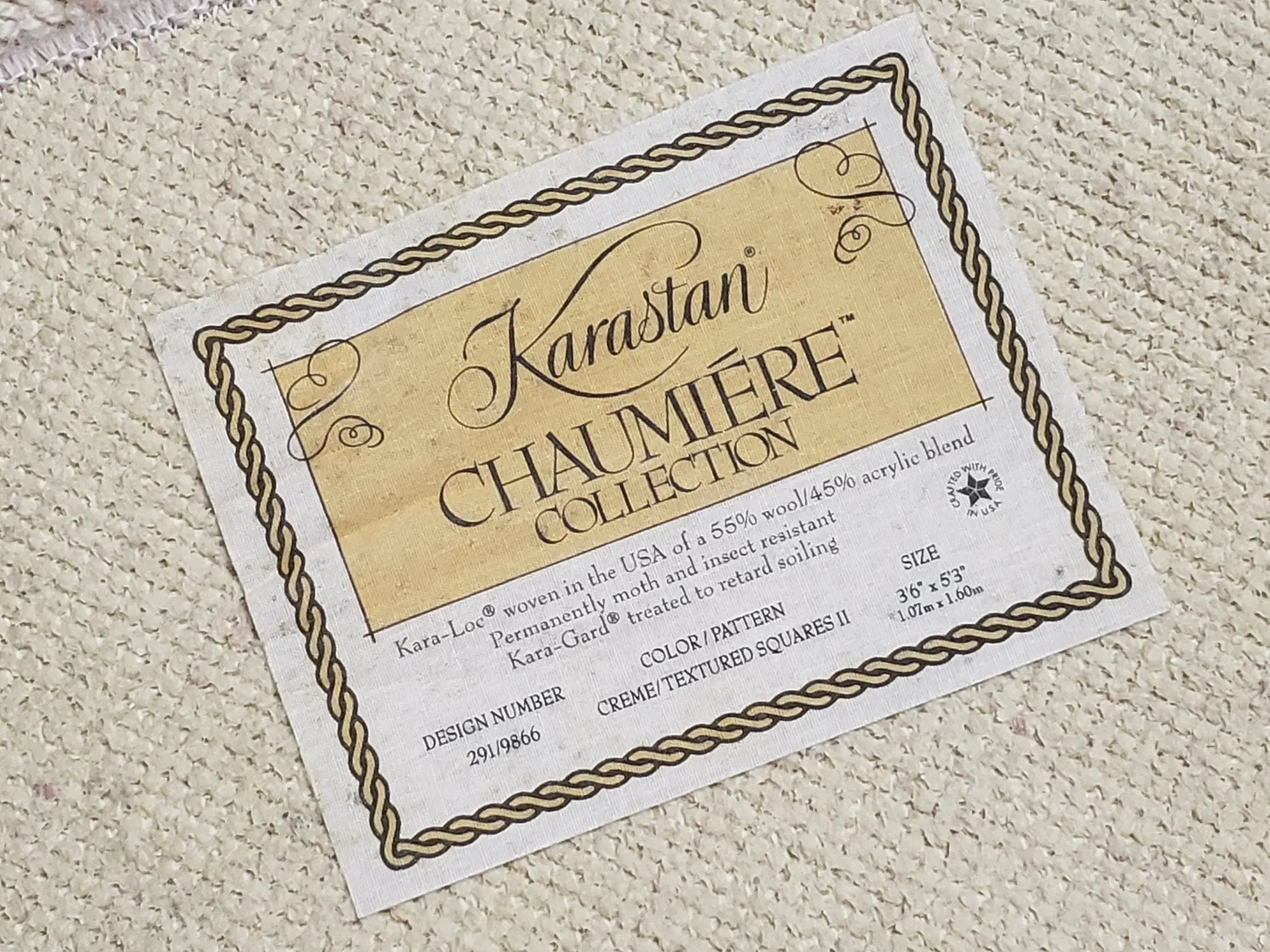 3x5 Karastan Rug Chaumiere Collection, Kara-Loc, Design #291/9866, Creme Color, Textured Squares II Patern, 3'6" x 5' 3" Carpet by Jewel Rugs