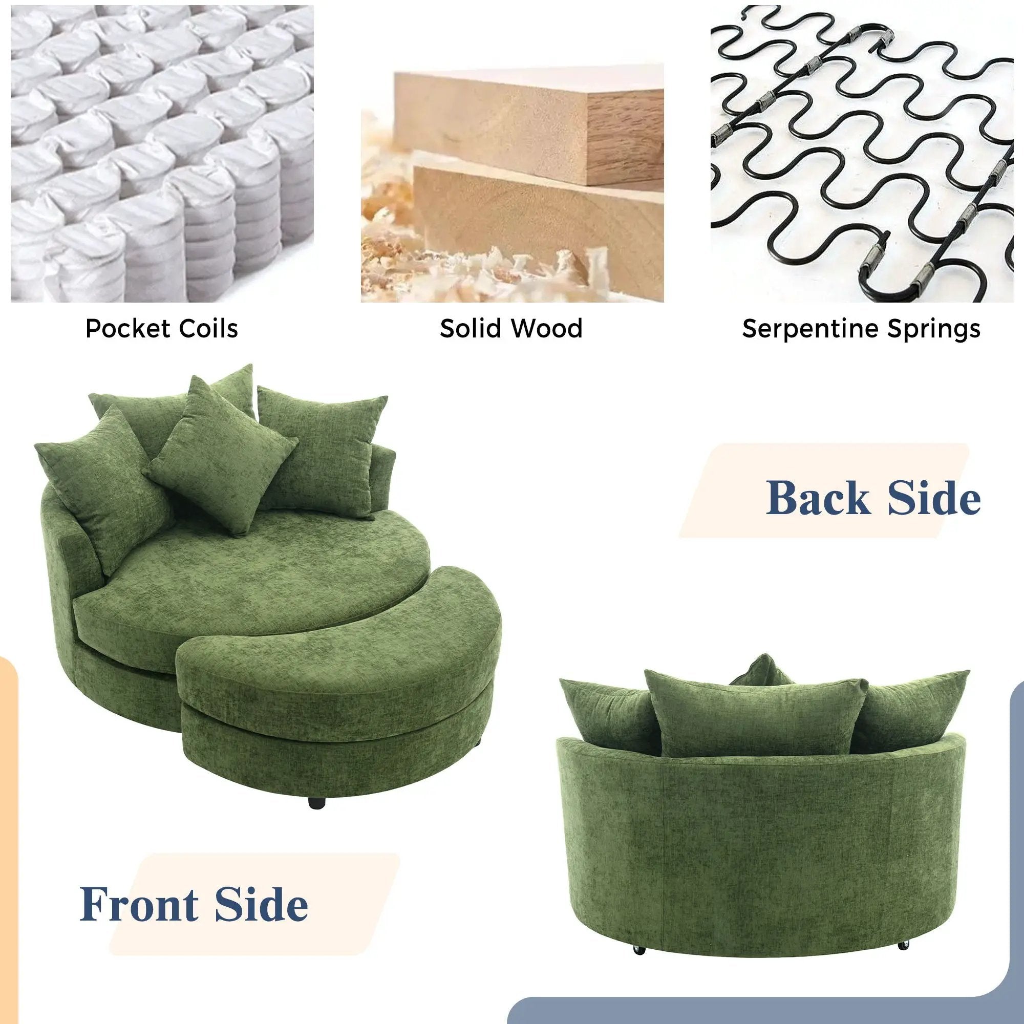 360° Swivel Accent Barrel Chair With Storage Ottoman & 4 Pillows, Modern Leisure Chair Round Accent For Living Room by HouseOfZazla