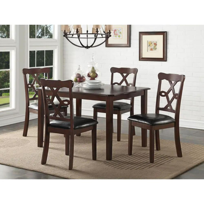 Ingeborg - 5 Piece Dining Set - Black Synthetic Leather & Espresso by Unique Piece Furniture
