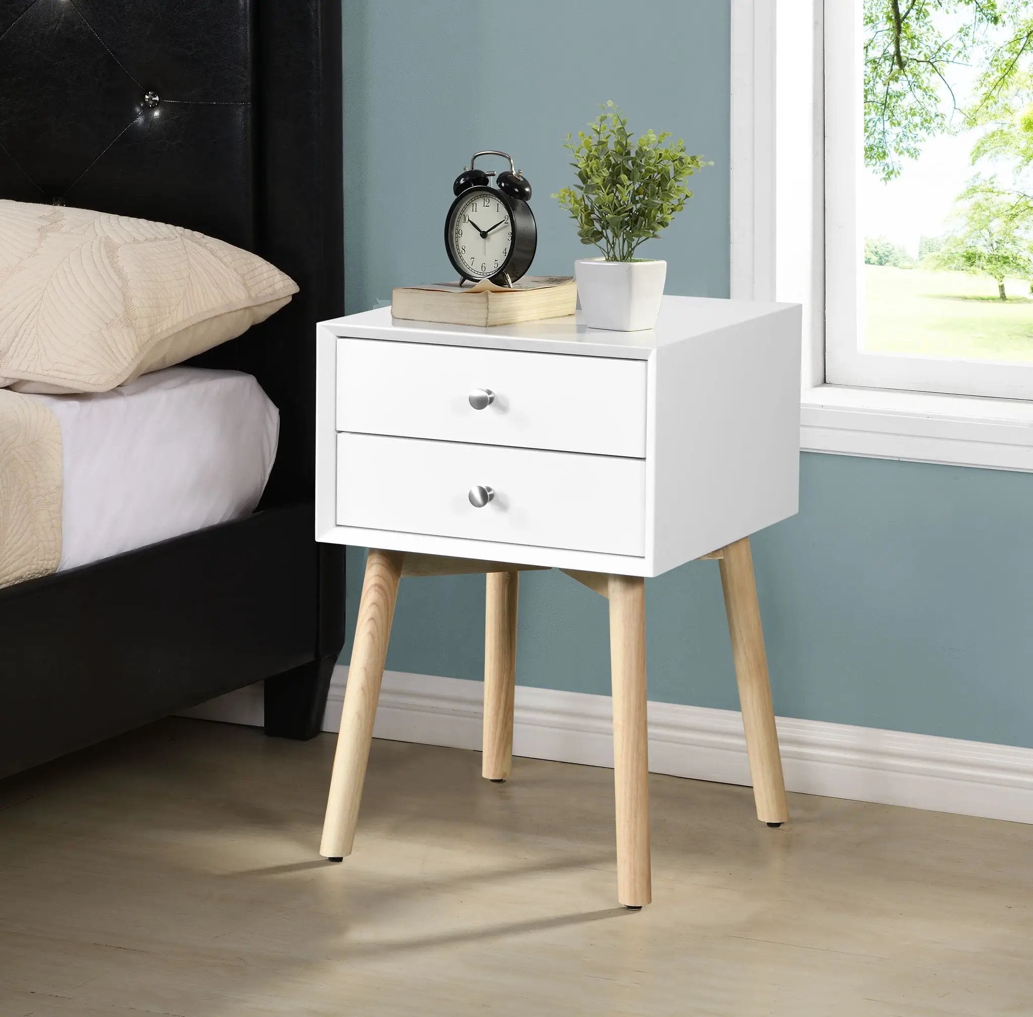 Bedside Table With 2 Drawers Mid-Century Modern Storage Cabinet For Bedroom by HouseOfZazla