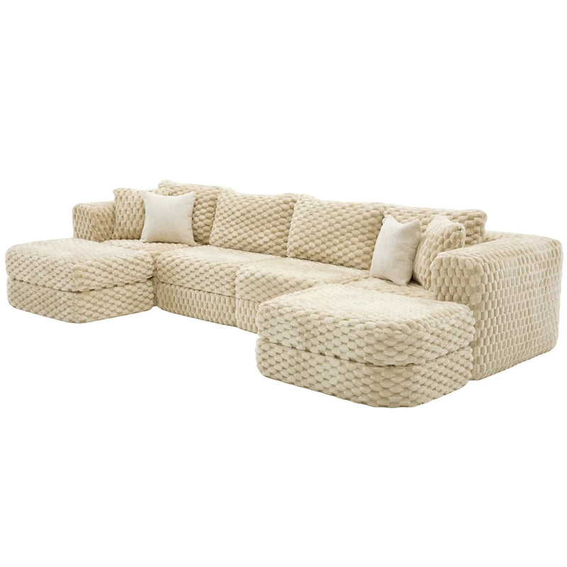 Modular Sectional Sofa, Boneless Couch With 2 Movable Ottomans by Unique Piece Furniture