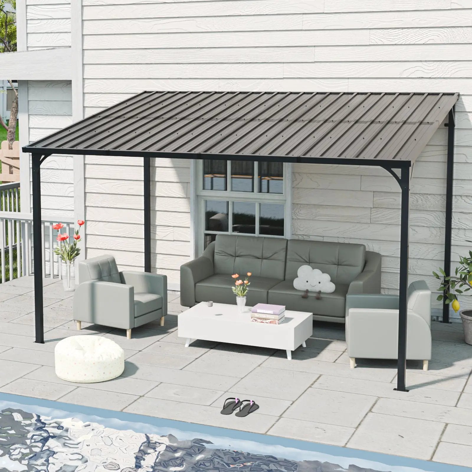 Outdoor Pergola 12' x 8' Galvanized Steel Lean-to Wall-Mounted by HouseOfZazla