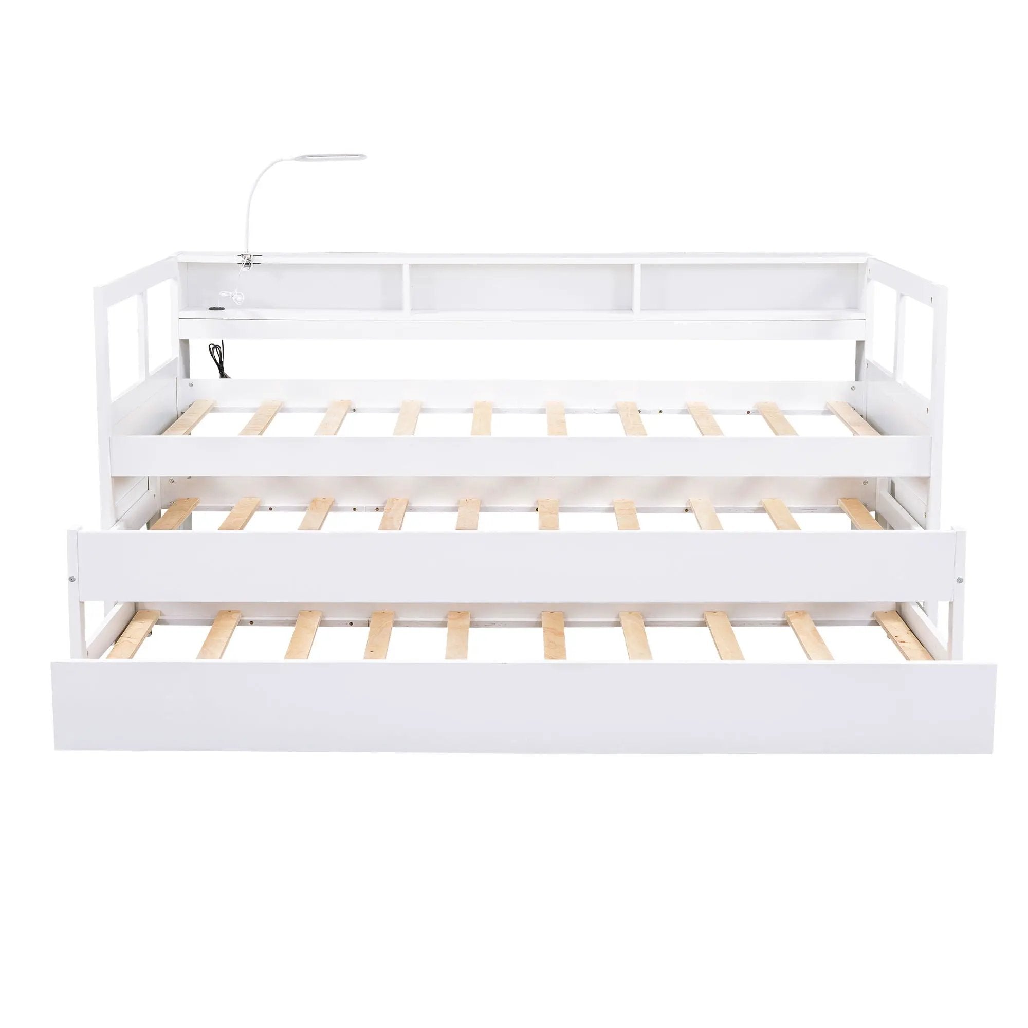 Daybed With 2 Trundles, 3 Storage Cubbies, Built In USB Charging Light by Unique Piece Furniture