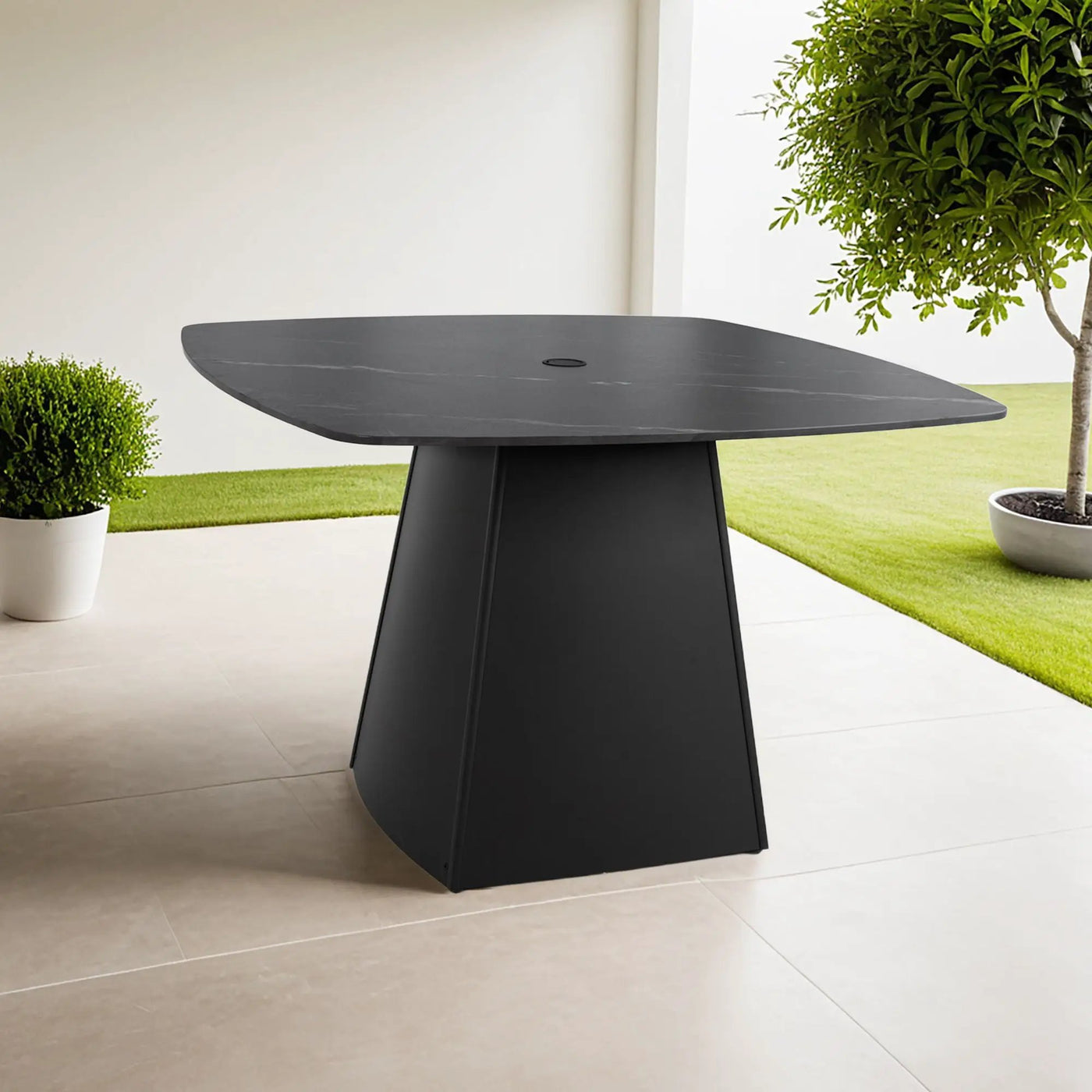 Rounded Square Outdoor Pedestal Dining Table by Unique Piece Furniture