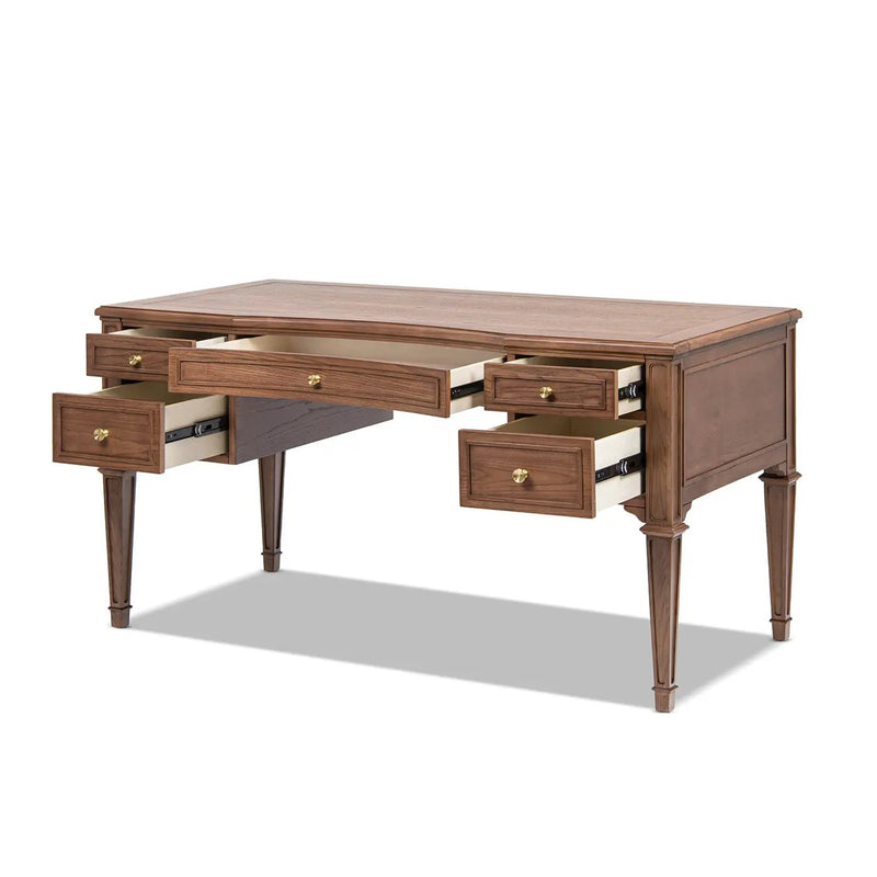 Dauphin Gold Accent 5-Drawer Wood Executive Desk Brown Ash Wood & Veneer by HouseOfZazla