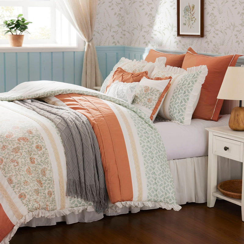 9 Piece Cotton Percale Comforter Set Coral Queen by HouseOfZazla