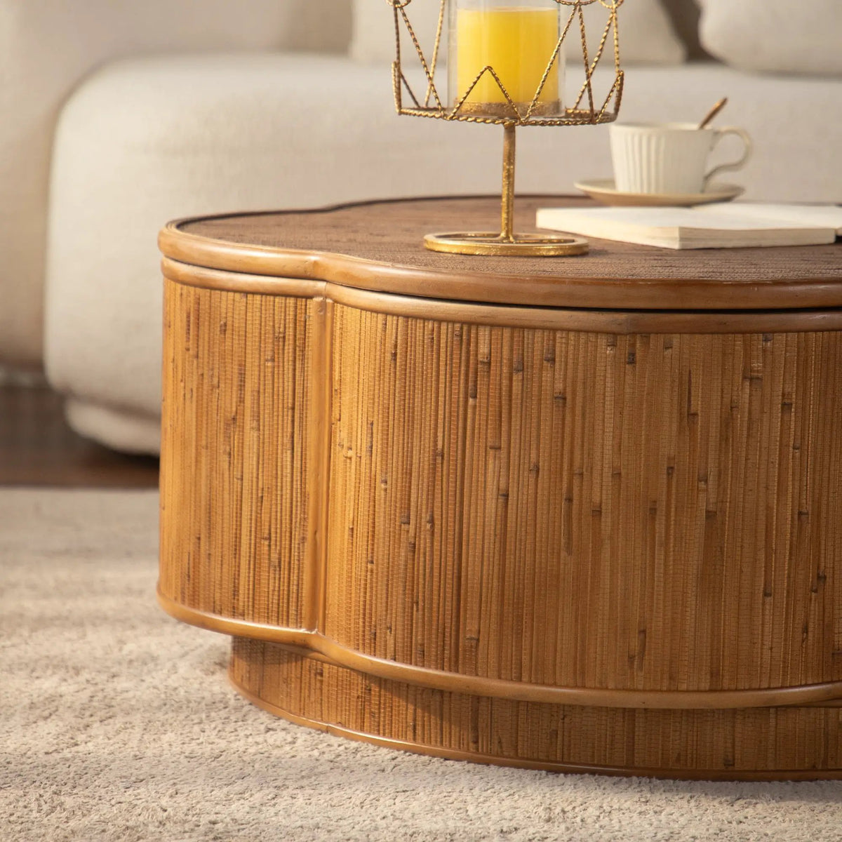 Flower-Shaped Rattan Coffee Table with Storage by HouseOfZazla