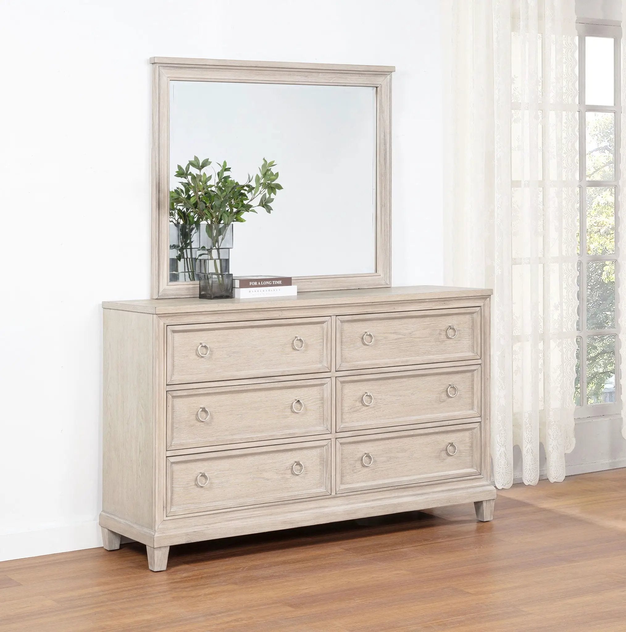 Pembroke 6-drawer Bedroom Dresser with Mirror Washed Oak by Unique Piece Furniture