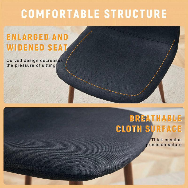 Luxury Simple Chair (Set of 4) Linen Cotton High Resilience Dining Chair With Metal Color Leg - Black / Walnut by Unique Piece Furniture