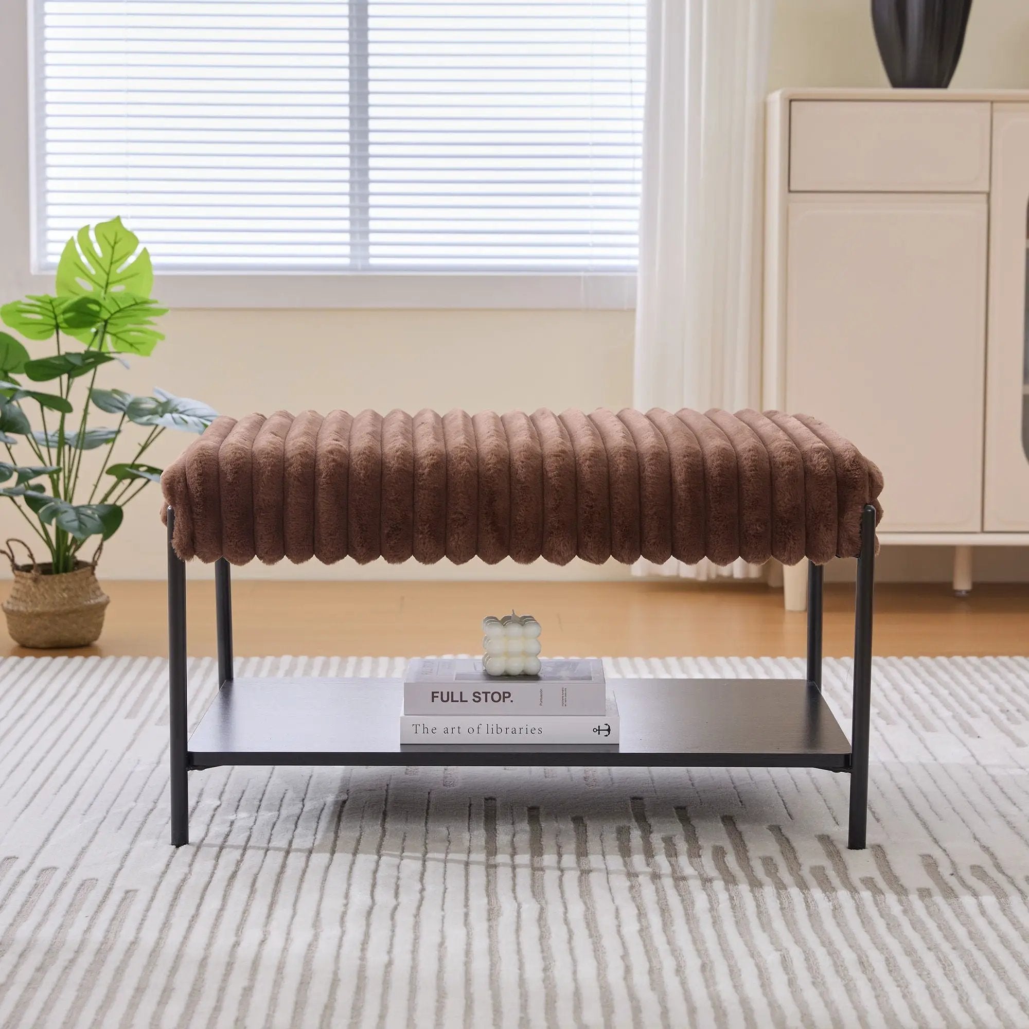 Upholstered Ottoman Coffee Table Foot Rest With Open Storage by Unique Piece Furniture