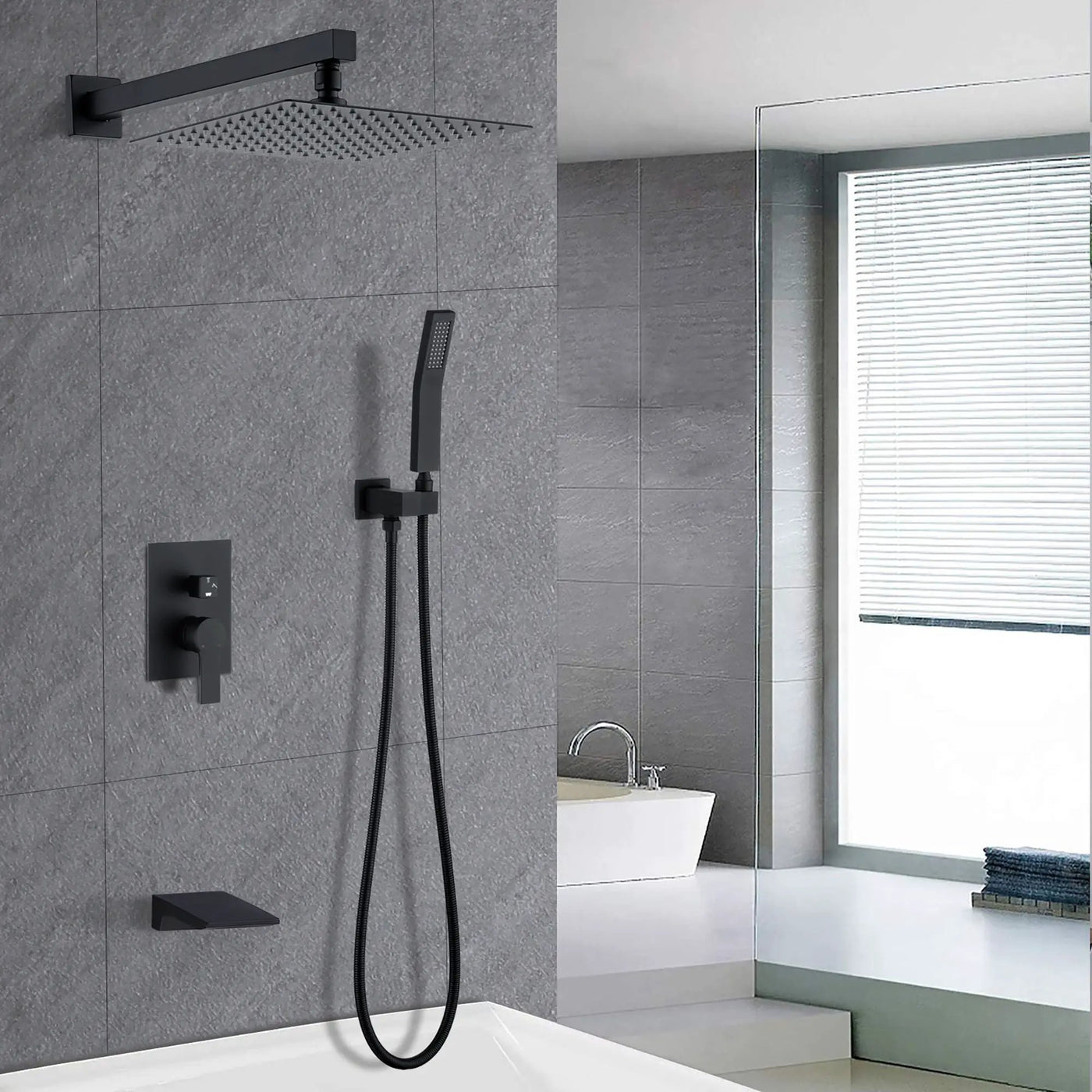 Tub Shower Faucet Set With 12" Rain Shower Head And Handheld Spray Combo by HouseOfZazla