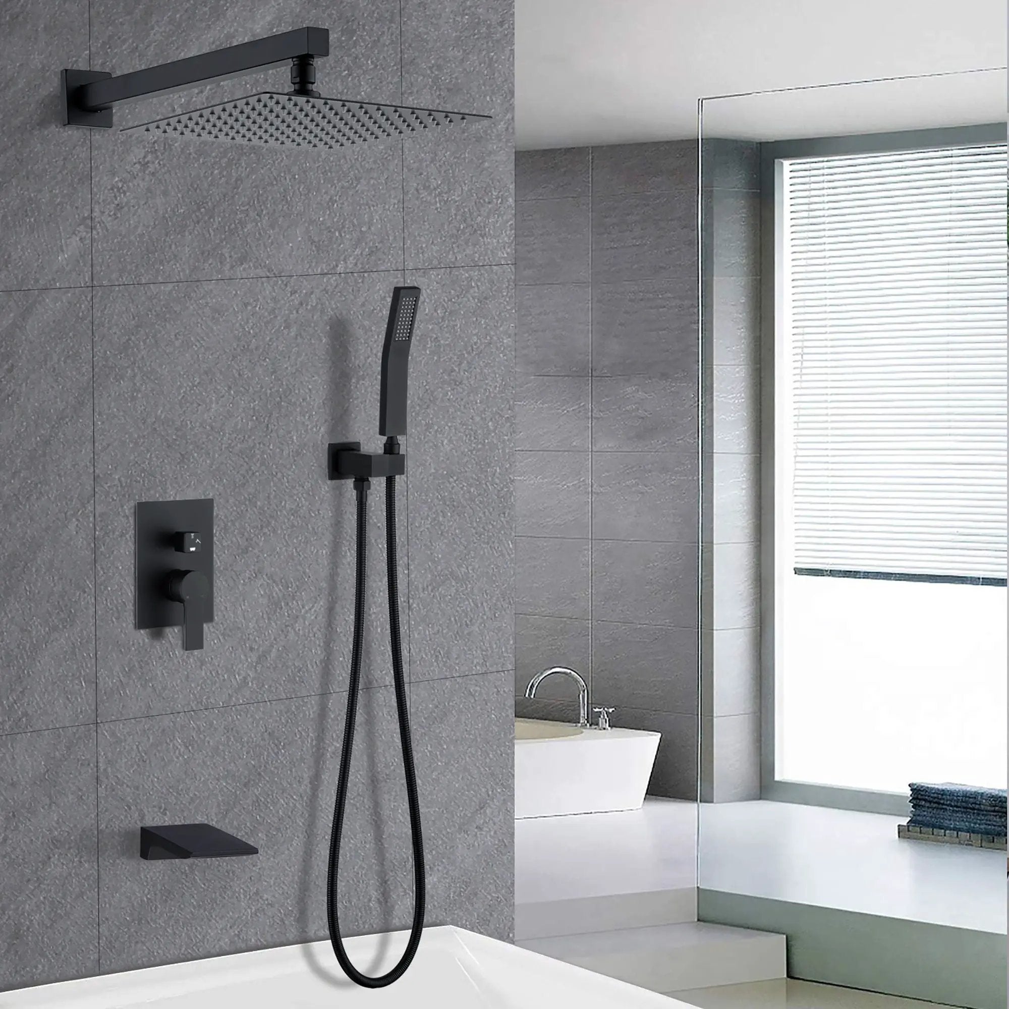 Tub Shower Faucet Set With 12" Rain Shower Head And Handheld Spray Combo by HouseOfZazla
