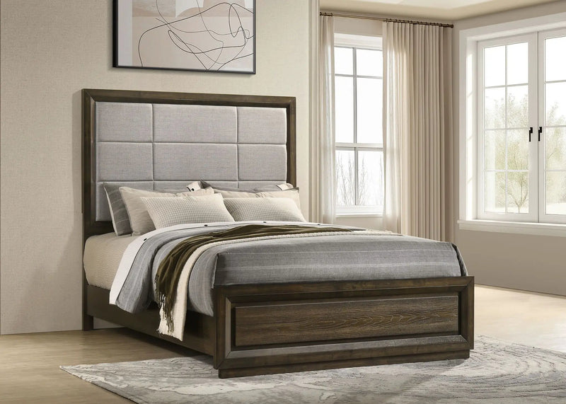 Atlas 64-inch Queen Upholstered Panel Bed Grey and Dark Oak by Unique Piece Furniture