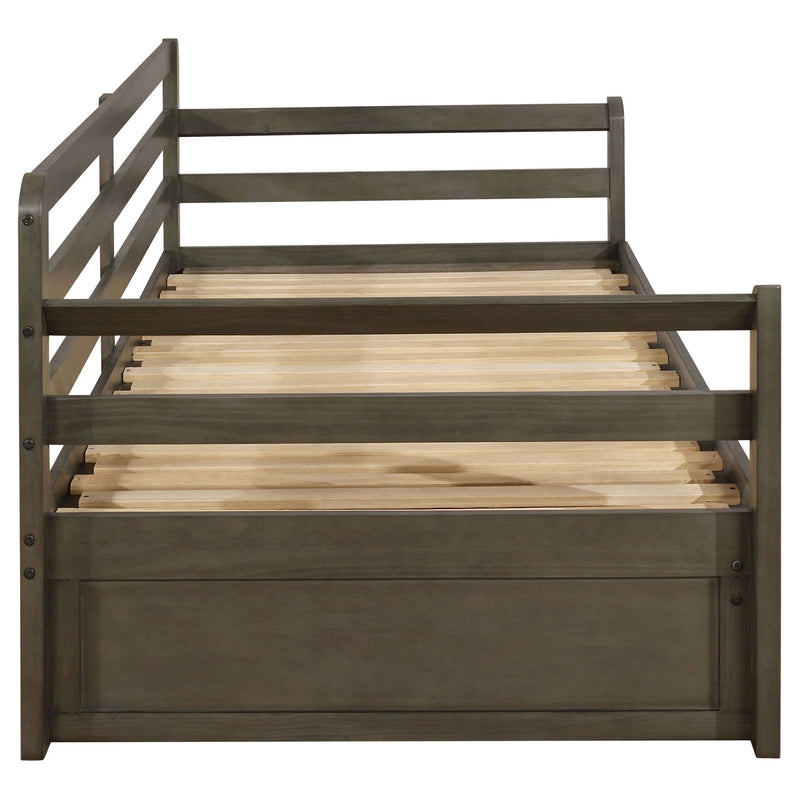 Twin Long 2 Drawer Daybed With Extendable Trundle, Storage Drawers, Fits Standard Mattress - Gray by HouseOfZazla