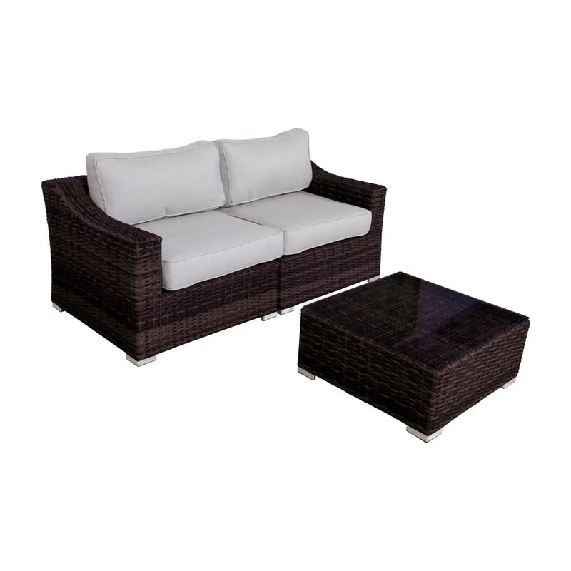 Wicker 2 Person Conversation Set, Durable Outdoor Seating With Cushions Mix - Brown Mix by HouseOfZazla