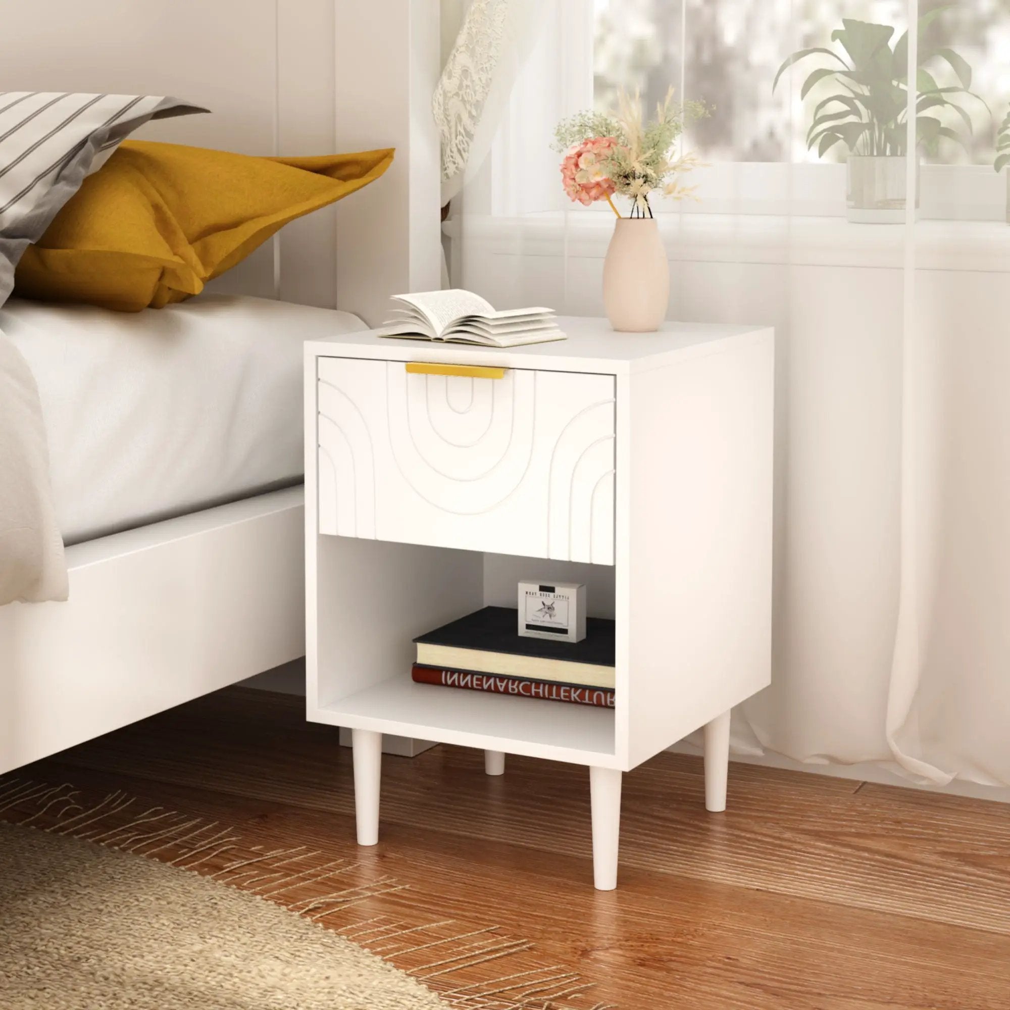Nightstand With 1 Drawer And Open Shelf - White by Unique Piece Furniture
