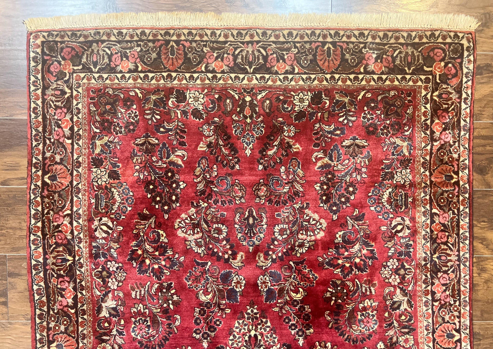Antique Persian Sarouk Rug 4x7, Hand Knotted Wool Red Persian Carpet, Floral by Jewel Rugs