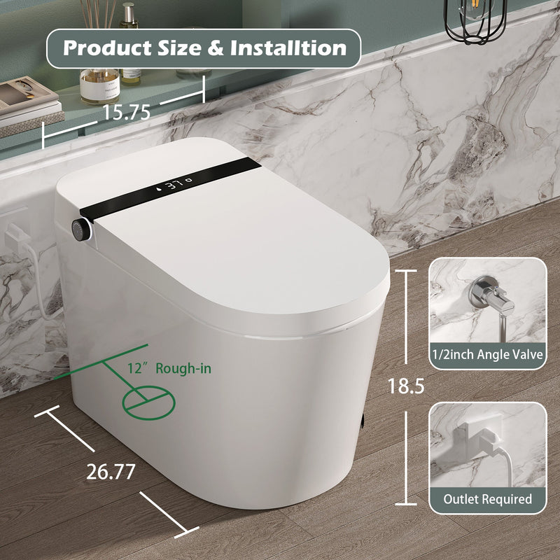 Smart Toilet With Bidet Built-In, Auto Flush, Heated Seat & Warm Air Drying by HouseOfZazla