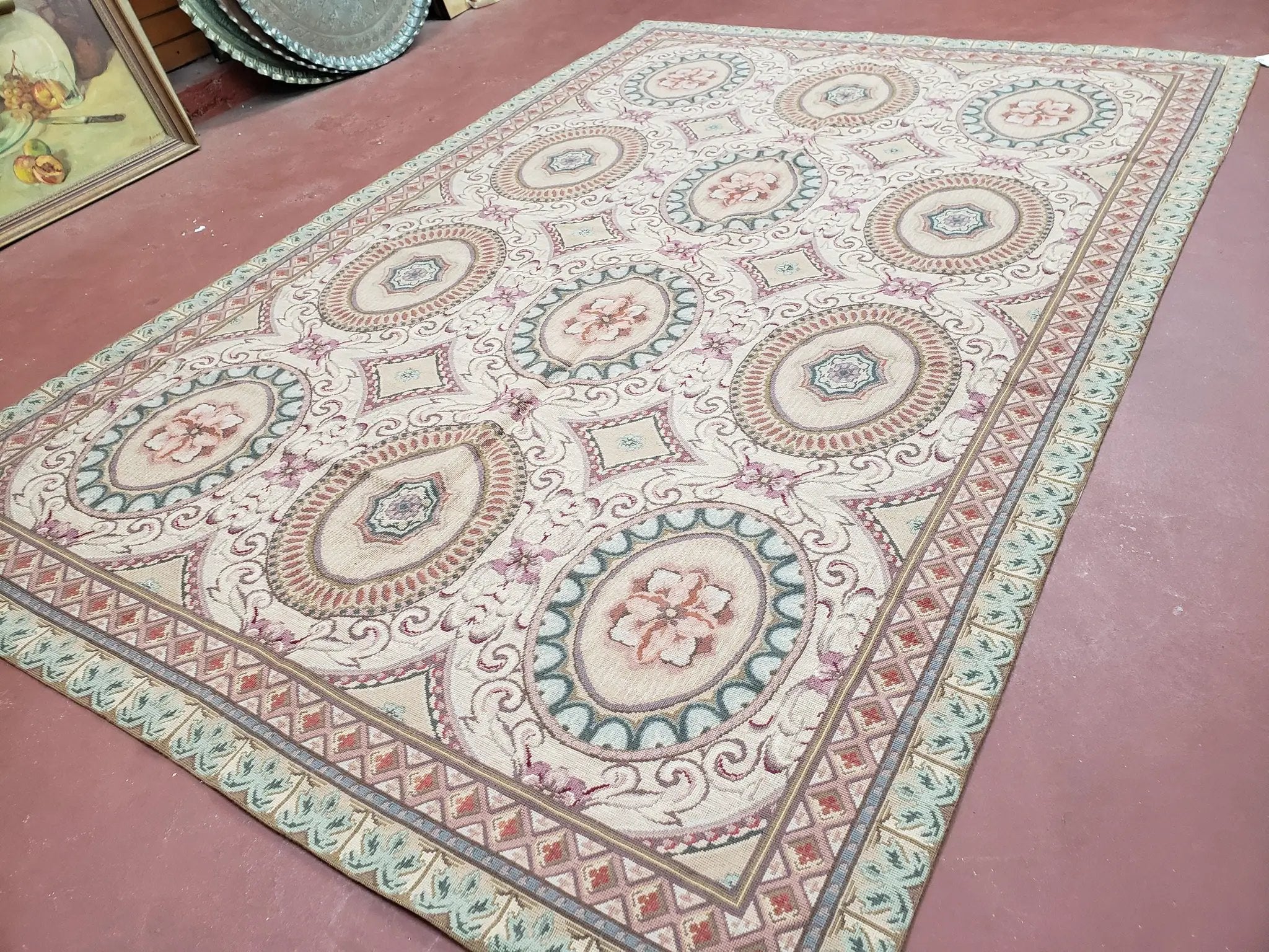 New Needlepoint Rug, 6x9 Needlepoint Carpet, Flatweave Rug, Vicotorian French European English Decor, Elegant Rug for Living Room, Handmade by Jewel Rugs