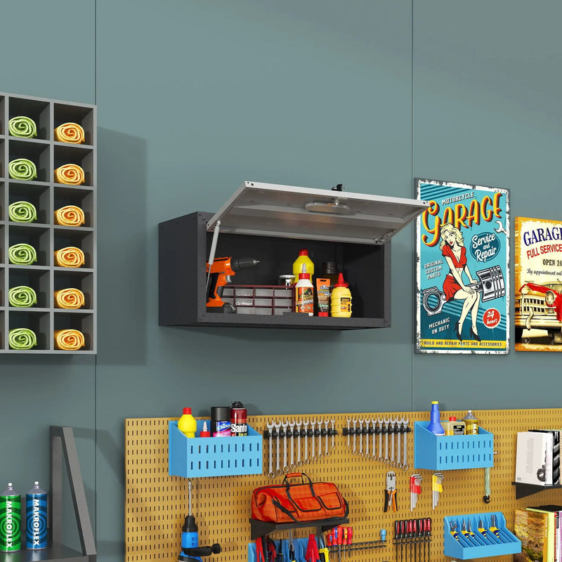 Heavy Duty Metal Wall Mounted Tool Storage Cabinet Steel Metal Garage Storage Cabinet - Black / Gray by HouseOfZazla