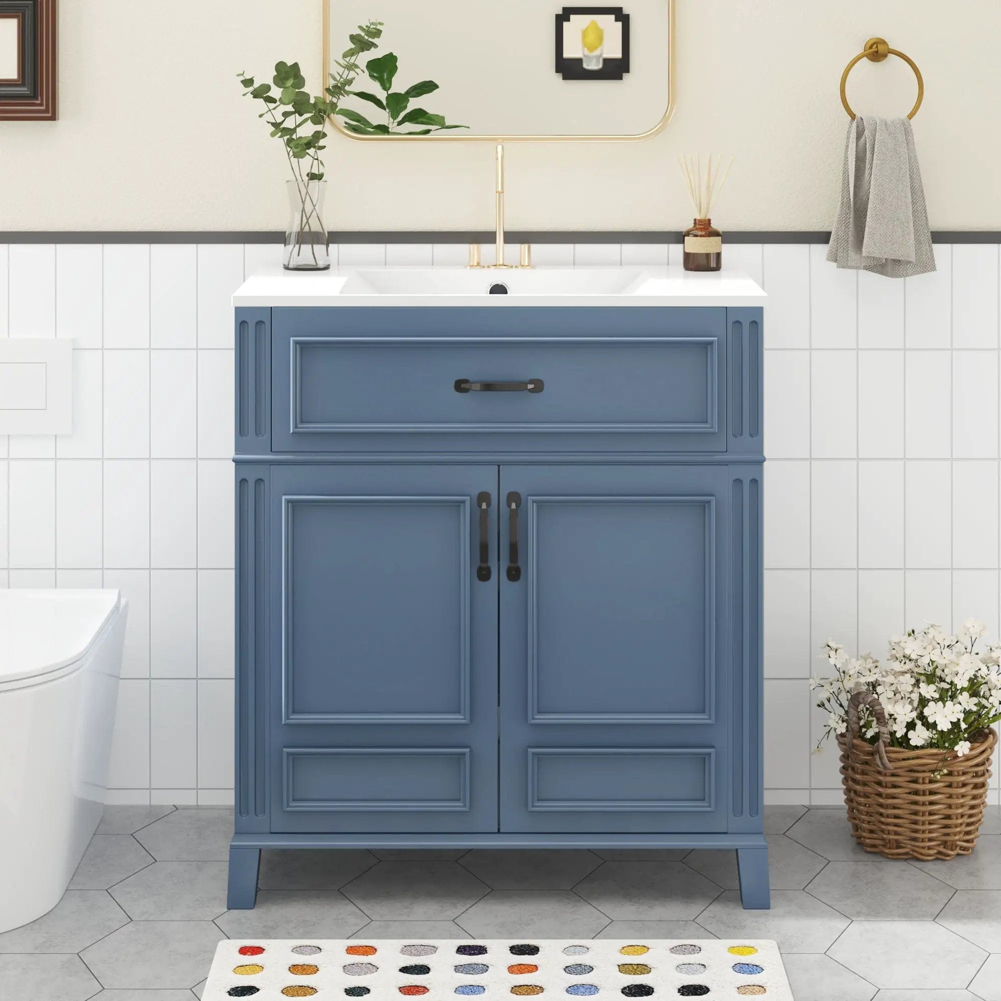 Bathroom Vanity With Sink Storage Cabinet - Blue by HouseOfZazla