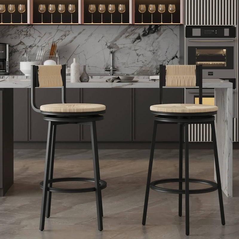 Bar Stools Swivel Counter Chairs With Metal Frame Hand Woven Paper Rope Dining Barstools For Kitchen Counter (Set of 2) by HouseOfZazla