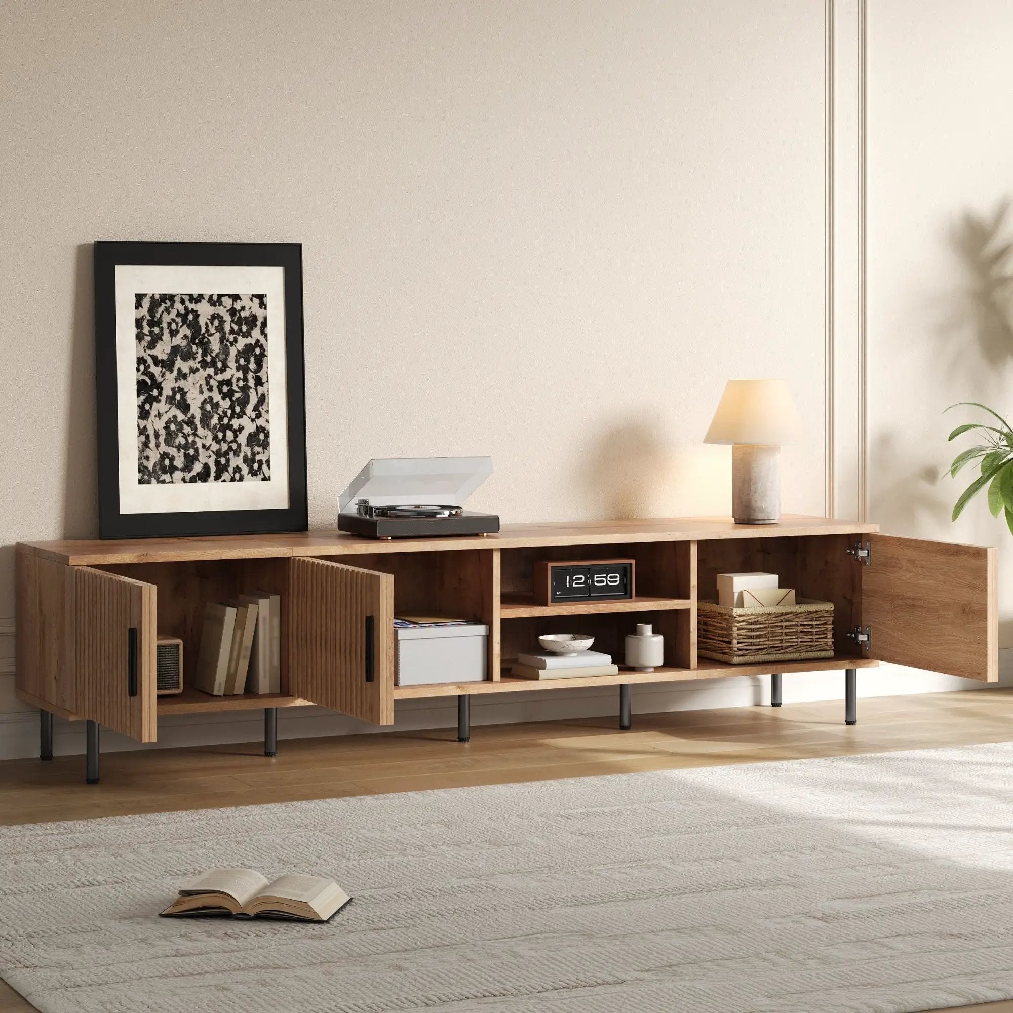 78" TV Stand For TVs Up To 85" With Closed Storage, Living Room Entertainment Center - Natural Wood by HouseOfZazla