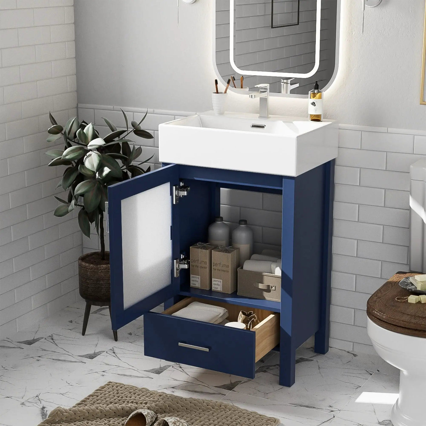 Bathroom Vanity With Ceramic Sink And Ample Storage, Ideal For Small Bathrooms by Unique Piece Furniture
