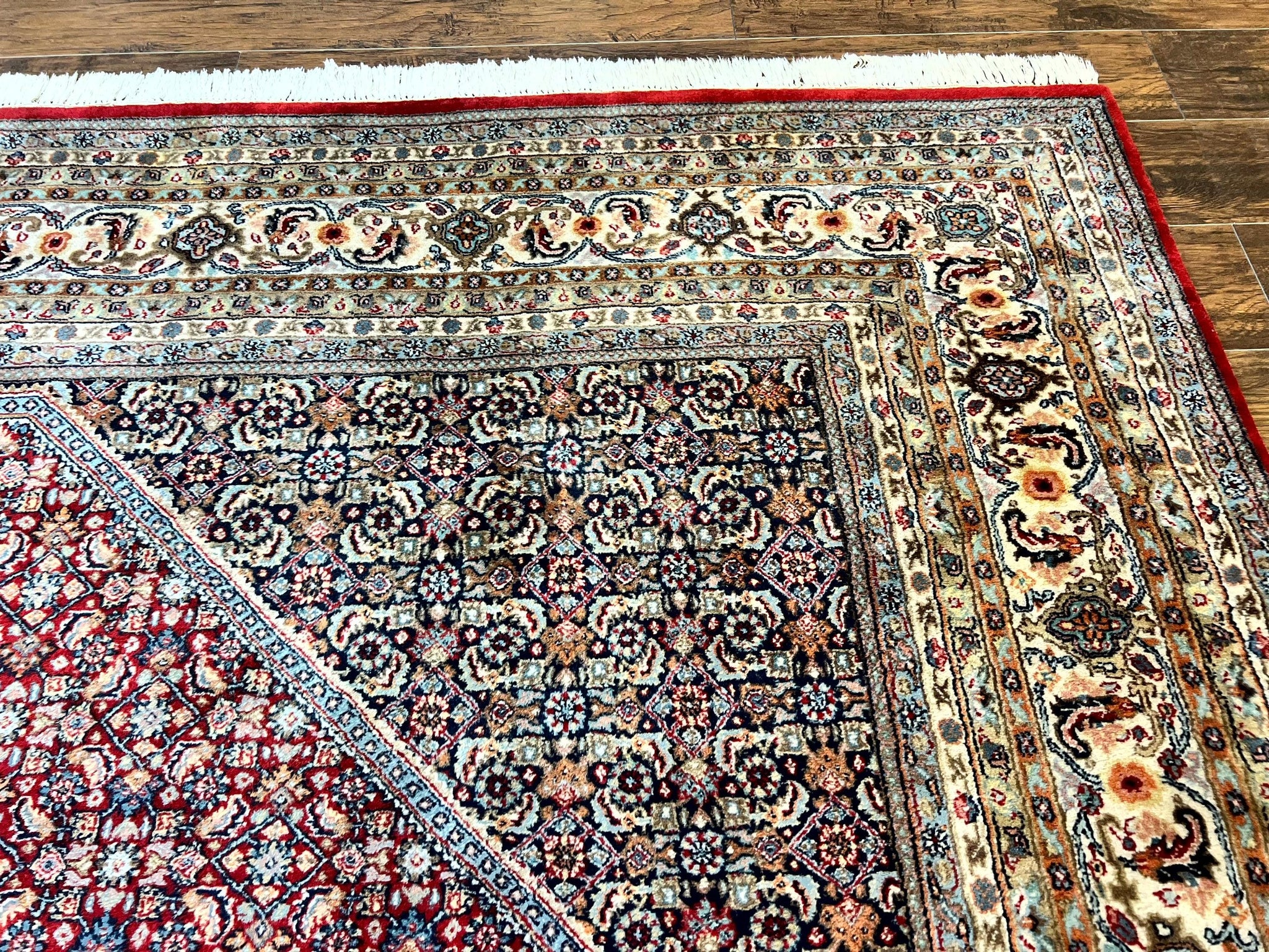 Square Indo Persian Bidjar Rug 10x10, Red, Handmade Vintage Wool Carpet by Jewel Rugs
