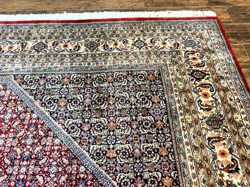 Square Indo Persian Bidjar Rug 10x10, Red, Handmade Vintage Wool Carpet by Jewel Rugs