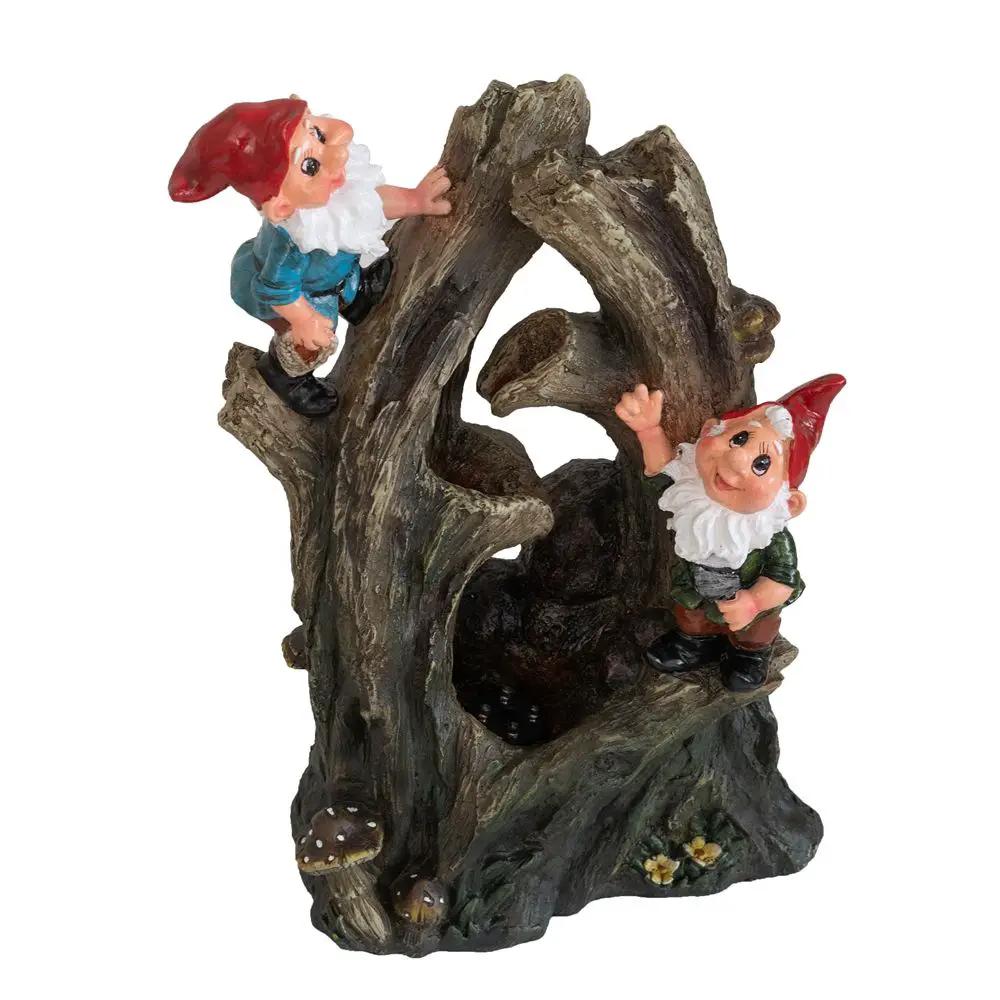 Decorative Woodland Gnome Water Fountain With LED Light - Brown by Unique Piece Furniture